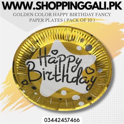 GOLDEN COLOR HAPPY BIRTHDAY FANCY PAPER PLATES ( PACK OF 10 PAPER PLATES )