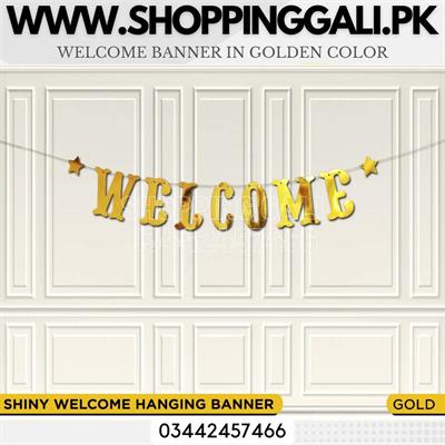 GOLDEN COLOR WELCOME WORD BANNER WITH RIBBON LACE