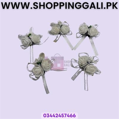 White Flower Decoration - 3.5 Inch - White - Pack Of 5