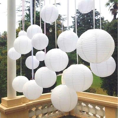 WHITE COLOR PAPER LANTERNS 8 INCH SIZE ( SET OF 2 PAPER LANTERNS )