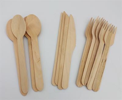 WOODEN PARTY TABLEWARE PACK OF 5 WOODEN SPOONS 4 WOODEN FORKS 5 WOODEN KNIFE