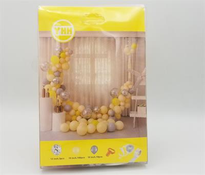 YELLOW SILVER BALLOONS SET ( PACK OF 113 BALLOONS , ARCH TAPE , ARCH TAPE HOLDER AND DOT TAPE )