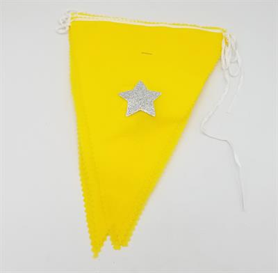 YELLOW COLOR WITH SILVER STARS FABRIC MATERIAL FLAGS BANNER FOR PARTY DECORATION ( PACK OF 10 BUNTINGS )