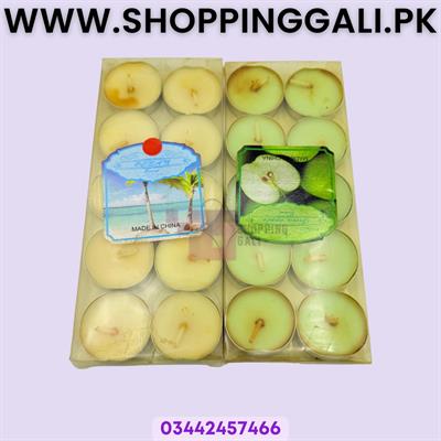 Tea Candles - Off White And Green Color - Pack Of 20 Tea Candles