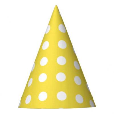 YELLOW POLKA DOT BIRTHDAY PARTY CAPS ( PACK OF 10 BIRTHDAY CAPS )