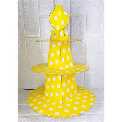 YELLOW POLKA DOT CUPCAKE STAND SQUARE 3 TIERS CUPCAKE STAND FOR TABLE DECORATION