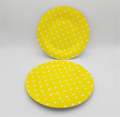 YELLOW POLKA DOT PAPER PLATES 9 INCH SIZE ( PACK OF 10 PAPER PLATES )