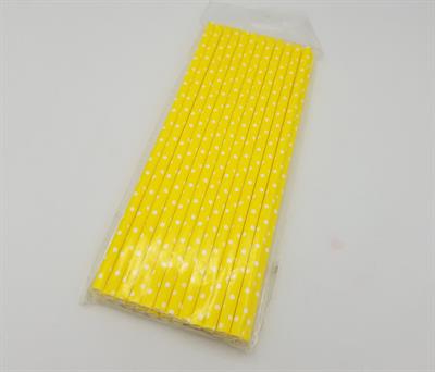 WHITE YELLOW POLKA DOT PARTY DECORATION PAPER STRAWS ( PACK OF 25 PAPER STRAWS )