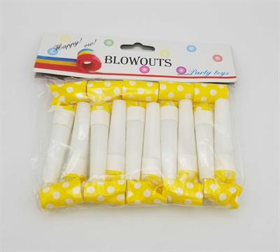 YELLOW POLKA DOT WHISTLES ( PACK OF 10 WHISTLES )