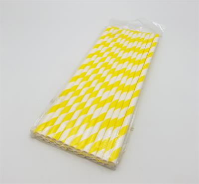 YELLOW WHITE SPIRALS DESIGN PARTY DECORATION PAPER STRAWS ( PACK OF 25 PAPER STRAWS )