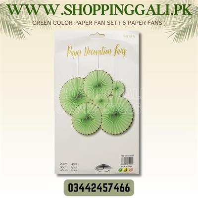 GREEN GOLDEN PAPER FAN SET ( PACK OF 6 PAPER FANS ) - PAPER FANS FOR BIRTHDAY PARTY DECORATION - PARTY DECORATION PAPER FANS