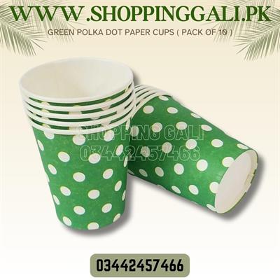 GREEN POLKA DOT PAPER CUPS ( PACK OF 10 PAPER CUPS )