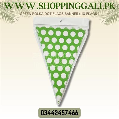 GREEN POLKA DOT PARTY FLAGS BANNER ( PACK OF 10 BUNTINGS )