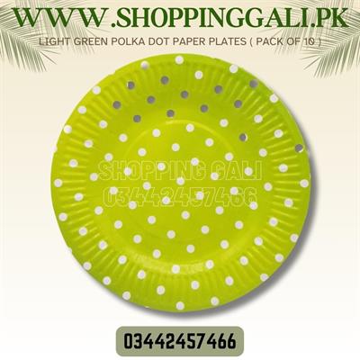 LIGHT GREEN POLKA DOT PAPER PLATES ( PACK OF 10 PAPER PLATES )