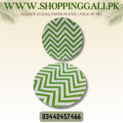 GREEN ZIGZAG PAPER PLATES ( PACK OF 10 PAPER PLATES )