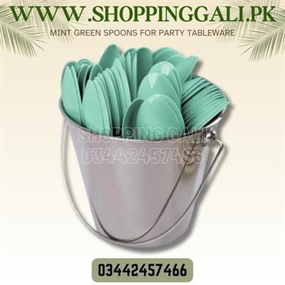 MINT GREEN SPOONS FOR PARTY TABLEWARE ( PACK OF 20 SPOONS )