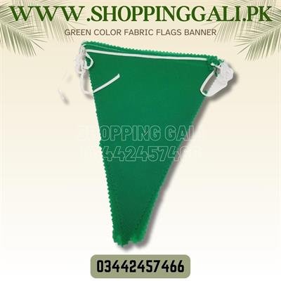 GREEN COLOR FABRIC MATERIAL FLAGS BANNER FOR PARTY DECORATION ( PACK OF 10 BUNTINGS )