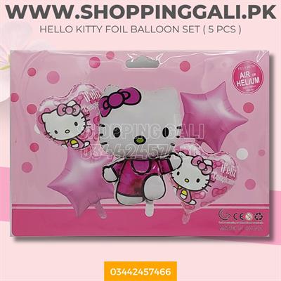 HELLO KITTY FOIL BALLOON SET WITH PINK STARS HEARTS ( PACK OF 5 FOIL BALLOONS )