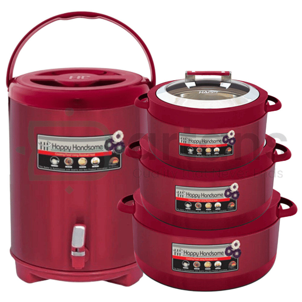 Happy Handsome Metallic Red 3PCS Hotpots & Cooler Giftsets with Glass Lids.