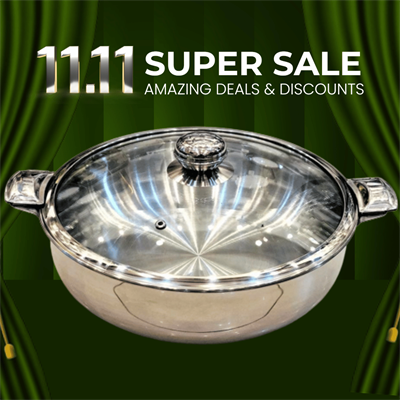 Max Stainless Steel Mirror Finish Multi Case Jumbo Size Hotpot with Sliding Lock Glass Lids.