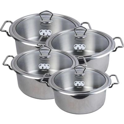 Alpha Stainless Steel Encapsulated Dual Bottom Rod Handle 8PCS Cookware Sets with Glass Lids.