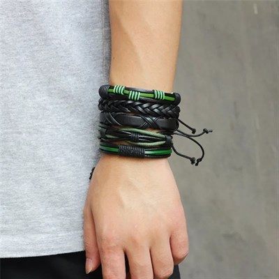 Leather Bracelet For Men (Greeen/Black)