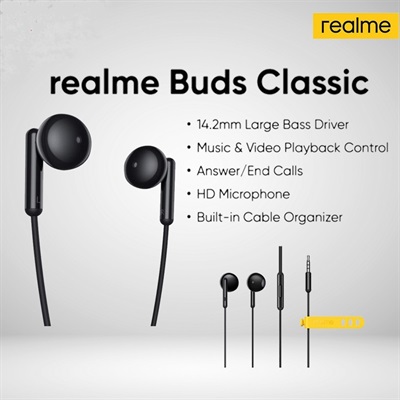 Realme Buds Classic With 14.2MM Audio Driver, HD Microphone -Black
