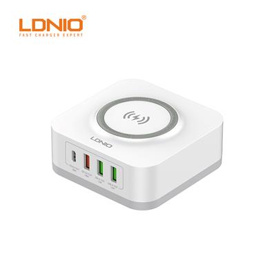 LDNIO 15W Wireless Charger Office Charging Station Mobile Phone 4 USB Ports Cell Phone Wireless Stand Charger – White