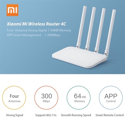 Xiaomi Mi 4C Wireless Router 2.4GHz 300Mbps Four 5dBi Antennas Wireless WIFI Router (Global Version)