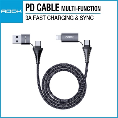 ROCK R12 3A MULTI-FUNCTION PD FAST CHARGING DATA CABLE 1M - BLACK