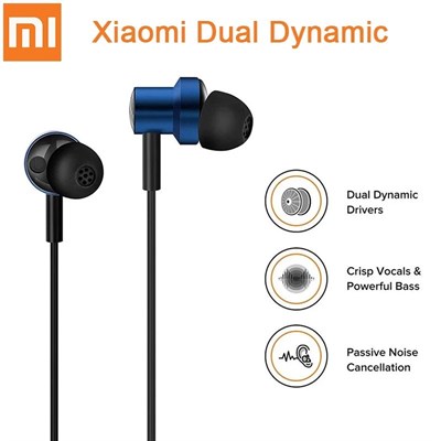 Original Xiaomi Double Dynamic HiFi Deep Bass Wired Control Magnetic Earbuds Head phone with Mic