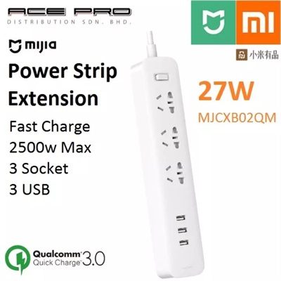 Xiaomi Mijia Power Strip 27W Fast Charge 3 Socket 3 USB Port 2500W Max