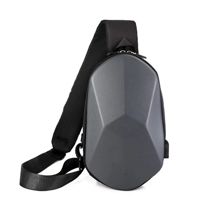 Hard Shell Cross Body Bag Male USB Charging Cycling Teenager Shoulder Bag Gray