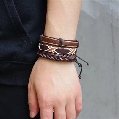 Leather Bracelet with Braided rope 