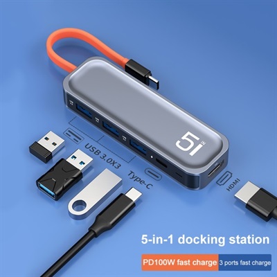 ROCK TR21 USB-C / Type-C to HDMI + USB3.0 x 3 + PD 4K 60Hz 5 in 1 Docking Station