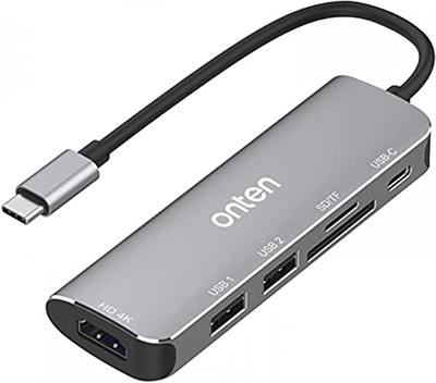Onten OTN-95116 - 5 In 1 Type-C Multi Function Dock Station ( 2x USB 3.0, SD/TF Card Reader, HDMI, Type-C PD Port - Grey