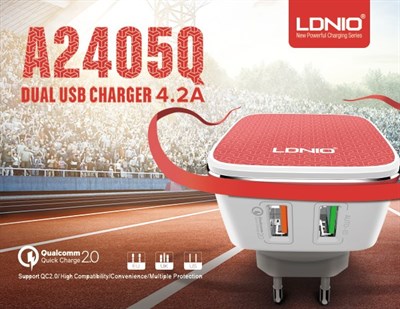 LDNIO A2405Q Qualcomm 2.0 Quick Charge Dual USB with AUTO-ID and Micro USB Cable