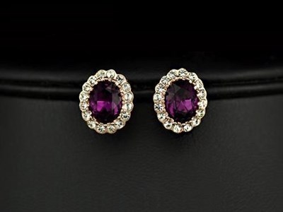 18K Rose Gold Plated Classic Dignity Amethyst Oval Crystal Stud