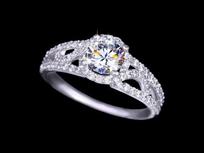 Womens Carved Shank Micro CZ Pave Engagement Ring