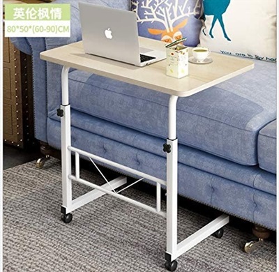 Movable Laptop and Computer desk, bedside table/sofa with side table (with pulley) (Color : D), the height can be raised and lowered (60~90m), large desktop of 80x50cm,