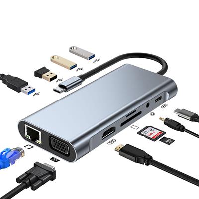 UGreen USB-C To 3*USB 3.0 A+HDMI +VGA+RJ45 Gigabit+SD/TF+ AUX3.5mm+PD Converter