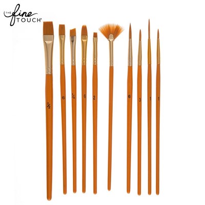 Gold Taklon Paint Brushes - 10 Piece Set