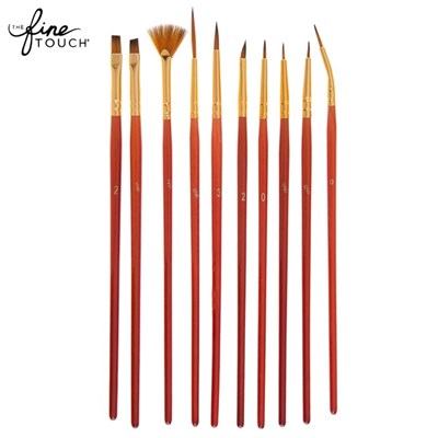 Brown Taklon Paint Brushes - 10 Piece Set