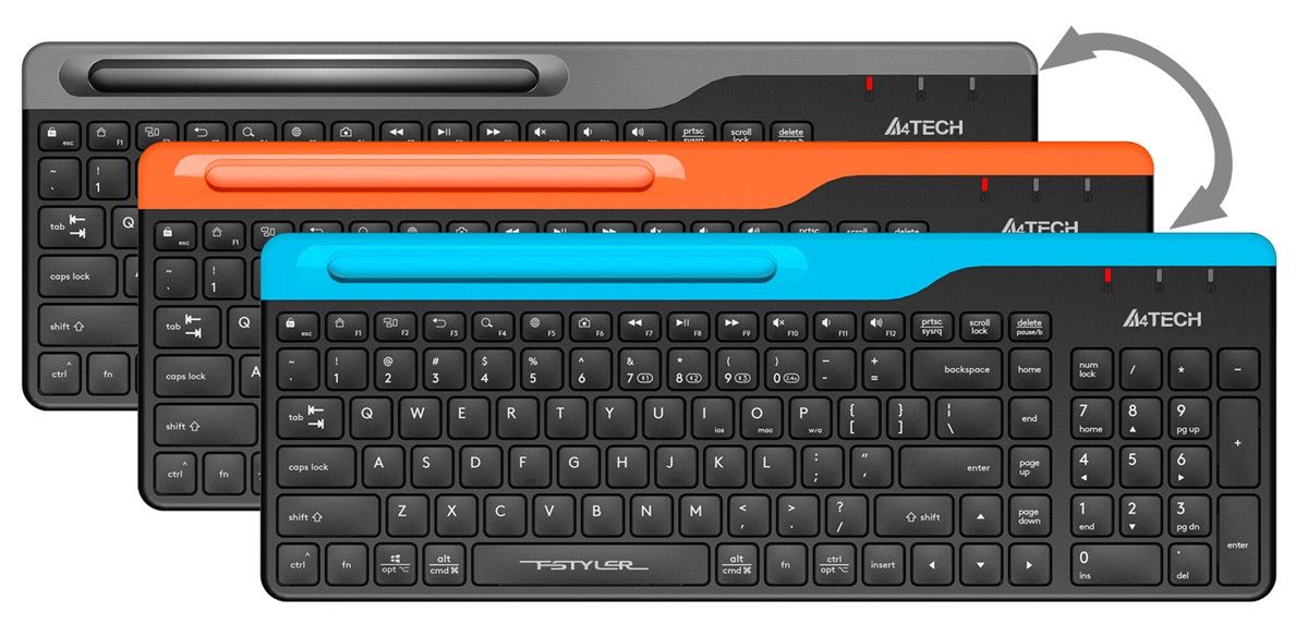 A4tech Fstyler FBK25 Dual Mode Bluetooth / 2.4G Wireless Keyboard, 3 interchangeable color plates, Easy-Switch up to 4 Devices for Windows, Mac, Chrome OS, Android, iPad, iPhone, Smart TV, Apple TV