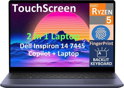 Dell Inspiron 14 7445 2 in 1 Laptop AMD Ryzen 5-8640HS, 8GB DDR5, 512GB SSD, AMD Radeon Graphics, 14" FHD+ IPS Touch Screen, Windows 11 Home, Midnight Blue