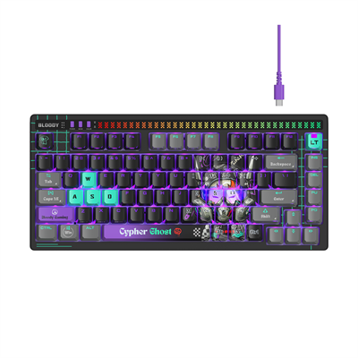 A4Tech Bloody AT75 Alpha Optical Switch Mechanical Keyboard - Cypher Ghost - Alpha Optical Switch - Voice-Activated LED Lighting Bar - Stealth Quiet Typing - 7 RGB Backlit Effects