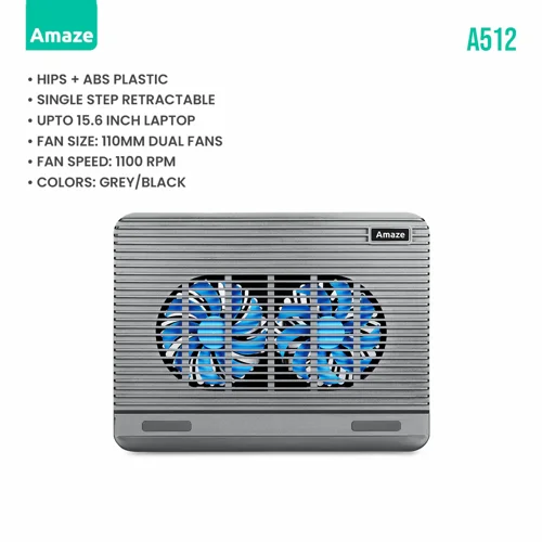 Amaze Dual Silent Fan Laptop Cooling Pad A512 - Gray