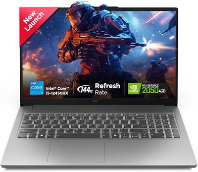 Lenovo LOQ 15IAX9E Gaming Laptop 12th Gen Core i5-12450HX, 16GB DDR5, 512GB SSD, NVIDIA RTX 2050 4GB Graphics, 15.6" FHD IPS 144Hz, DOS, Luna Grey