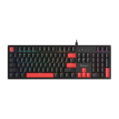 A4Tech Bloody S520N Mechanical Switch RGB Gaming Keyboard - BLMS Red Plus Switch - Hot-Swappable - 10 Preset RGB Effects - 1000Hz Report Rate - Double-Shot Injection Keycaps - Fire Black/Pudding Black