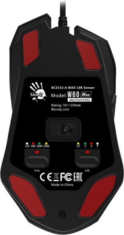 Bloody W60 Active Gaming Mouse: Sensore 10K CPI, 5 Effetti RGB, LOD Regolabile, Risposta 1ms. Ergonomico E Preciso Per FPS E CS:GO.